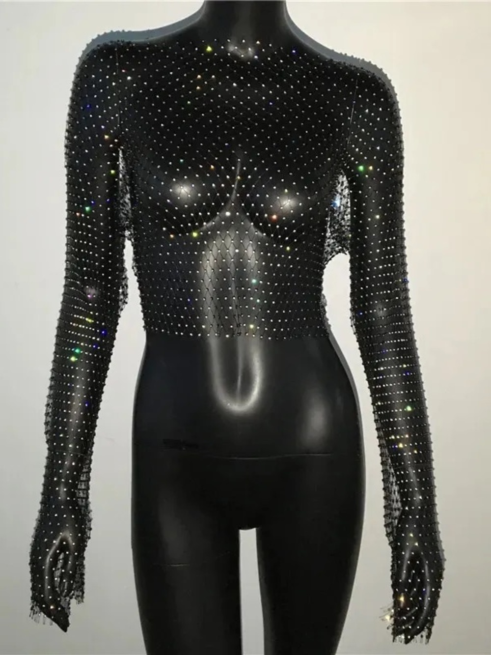 NWOT Long-Sleeve Rhinestone Mesh Top ( Full Length) One Size 🪩 - Picture 1 of 2